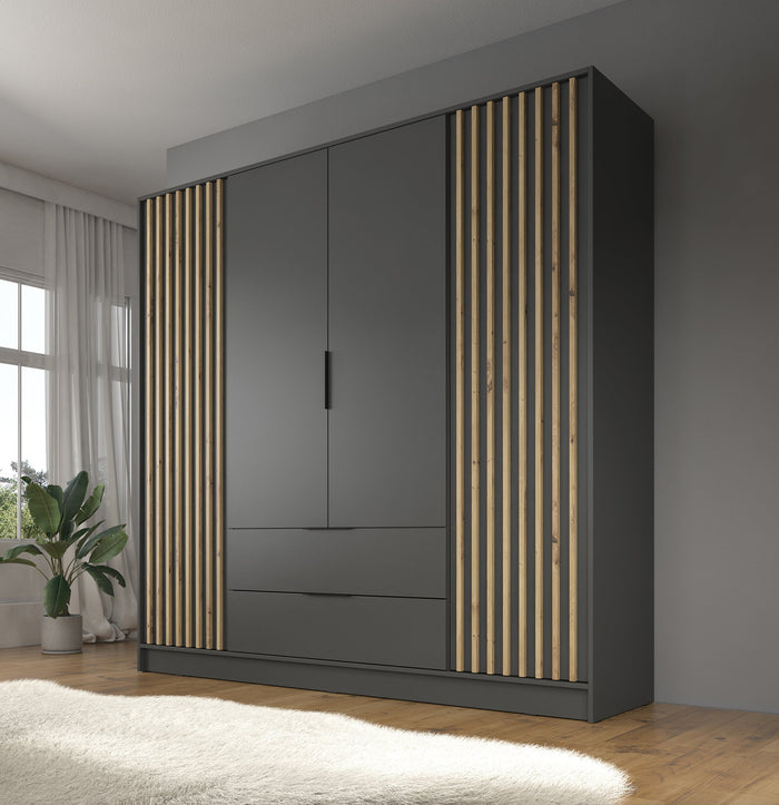 Meubella - Kledingkast Nairobi - Antraciet - Eiken - 206 cm