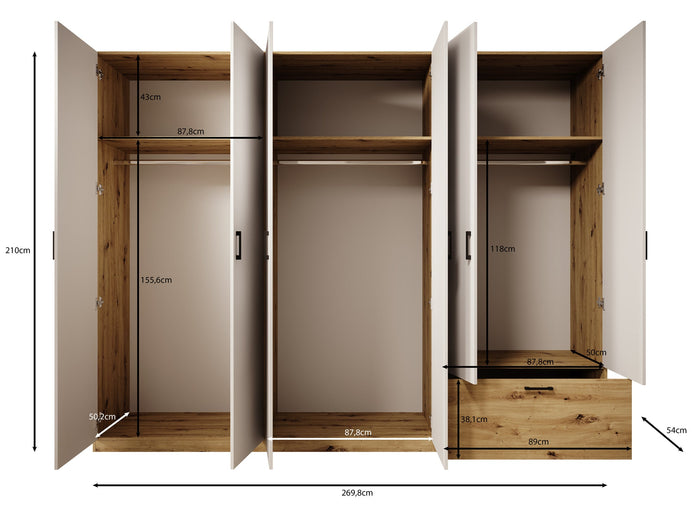 Meubella - Kledingkast Audrey - Wit - 270 cm