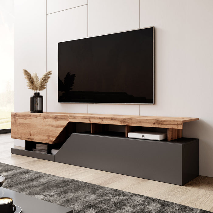 Meubella - TV-Meubel Canberra - Eiken - Antraciet - 200 cm