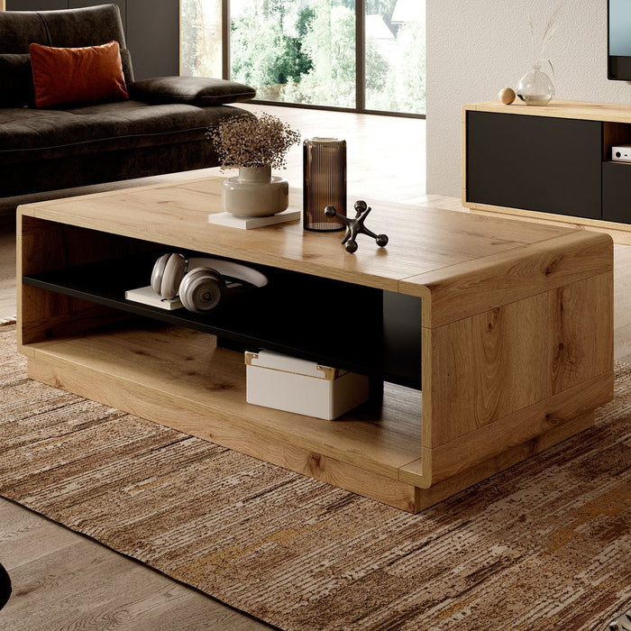 Meubella - Salontafel Acuna - Mat zwart - Eiken - 120 cm