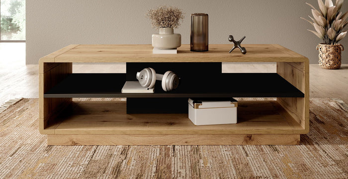 Meubella - Salontafel Acuna - Mat zwart - Eiken - 120 cm