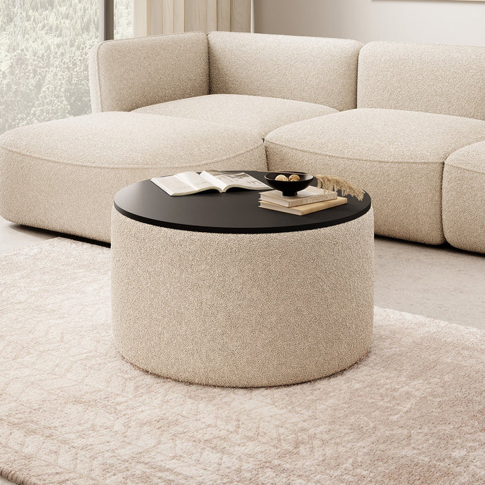 Meubella - Salontafel Marcio - Beige teddystof - Boucle - 75 cm