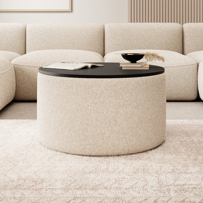 Meubella - Salontafel Marcio - Beige teddystof - Boucle - 75 cm