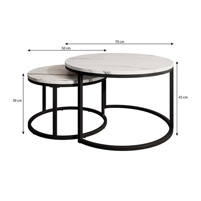 Meubella - Salontafel Rica - Zwart marmerlook - Set van 2