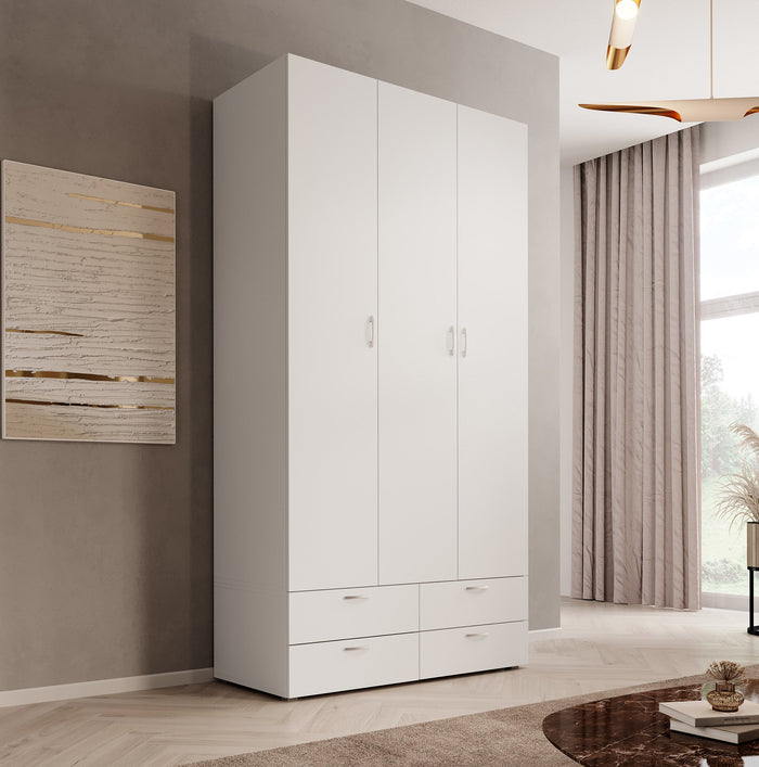 Meubella - Kledingkast Bernd - Wit - 111 cm - Met lades