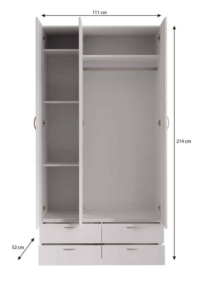 Meubella - Kledingkast Bernd - Wit - 111 cm - Met lades