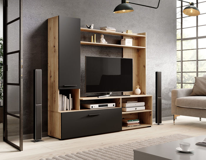 Meubella - Wandmeubel Bridge - Eiken - Zwart