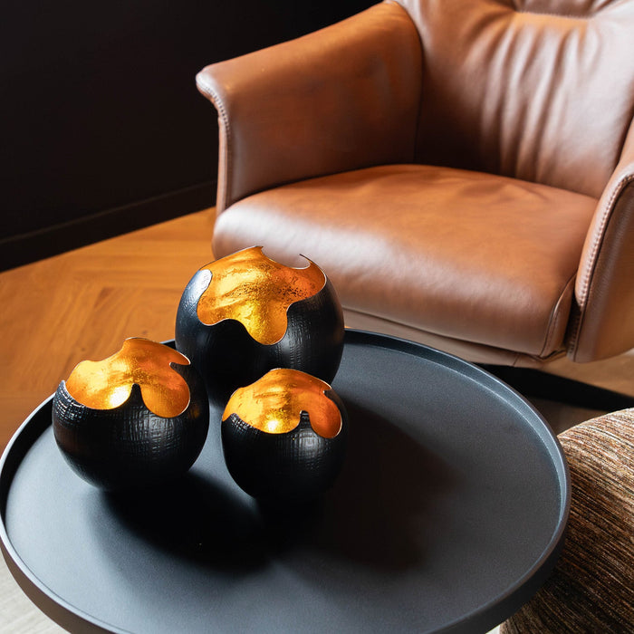 Atmooz Kotori - Theelichthouder - Set van 3 - Zwart & Goud - Metaal