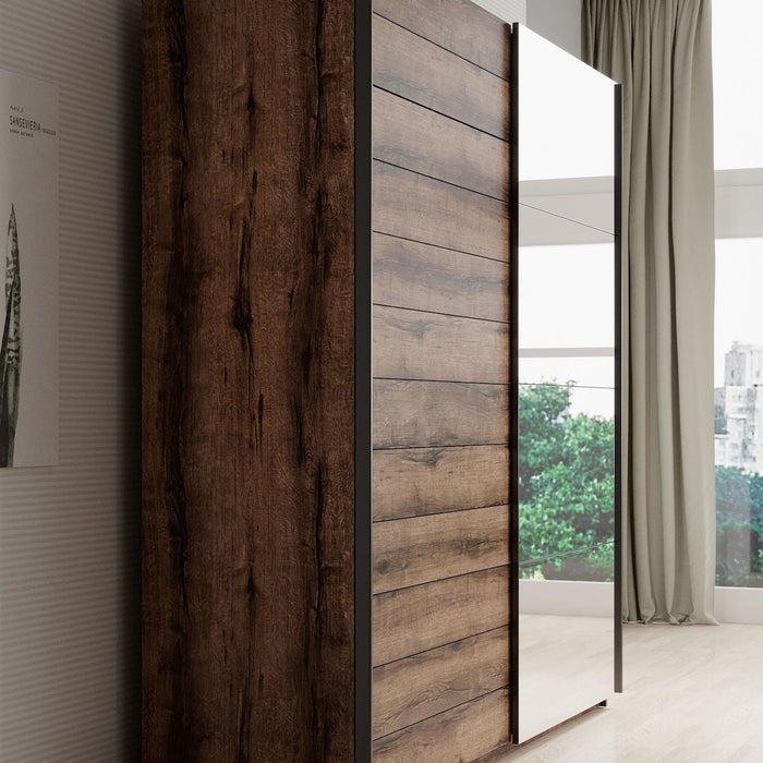 Meubella - Kledingkast Brown - Eiken - 180 cm - Met spiegel