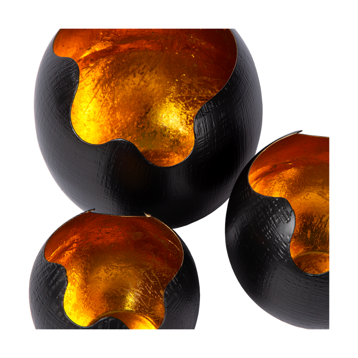 Atmooz Kotori - Theelichthouder - Set van 3 - Zwart & Goud - Metaal