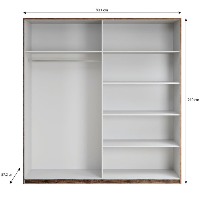Meubella - Kledingkast Brown - Eiken - 180 cm - Met spiegel