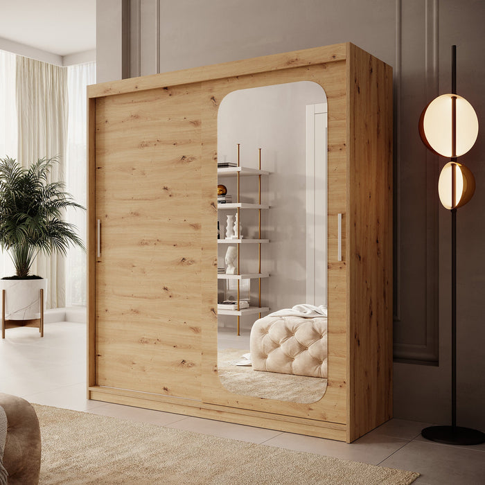 Meubella - Kledingkast Pete - Eiken - 180 cm - Met spiegel