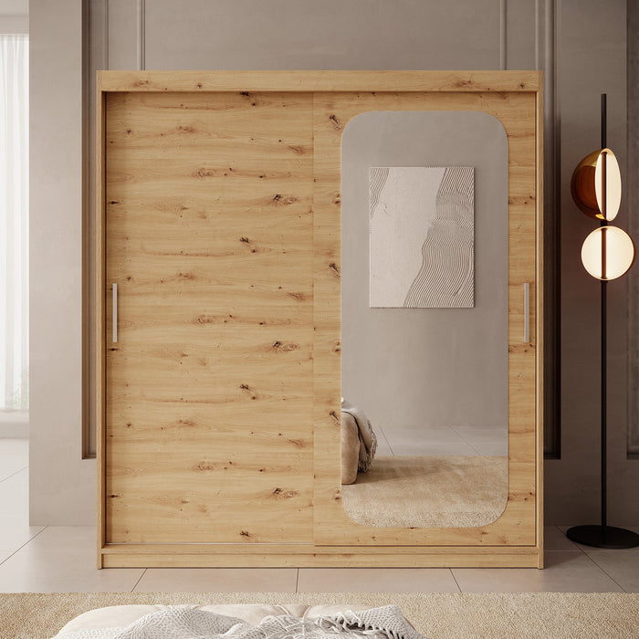 Meubella - Kledingkast Pete - Eiken - 180 cm - Met spiegel