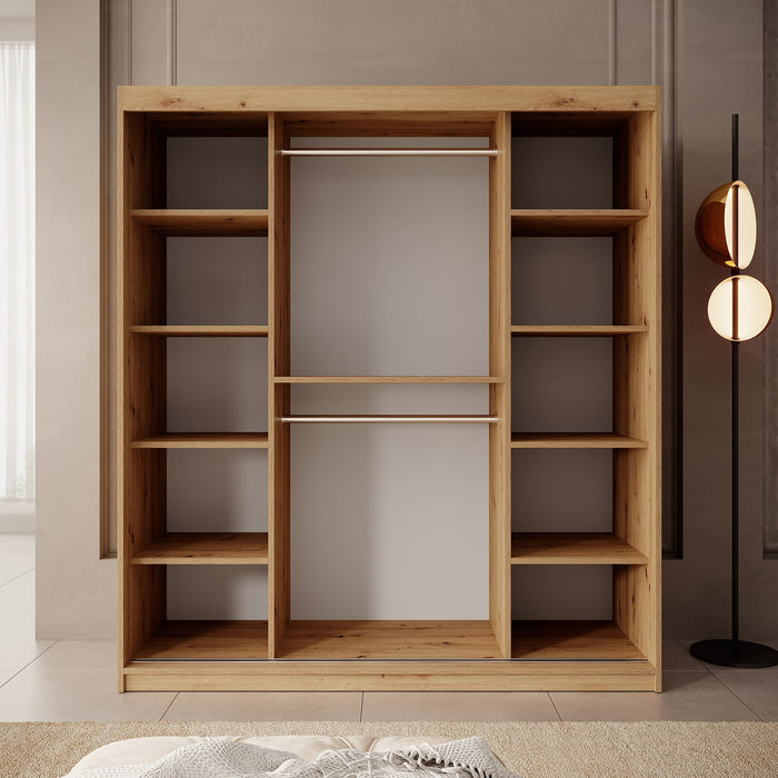 Meubella - Kledingkast Pete - Eiken - 180 cm - Met spiegel