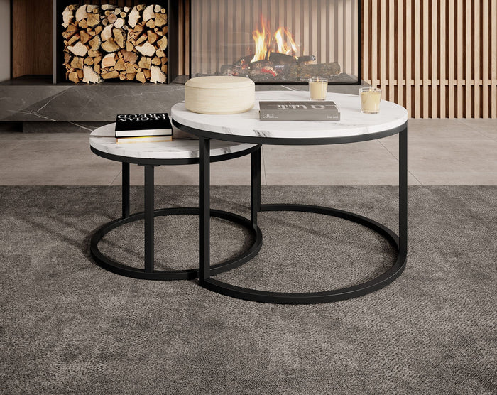 Meubella - Salontafel Rica - Wit marmerlook - Set van 2