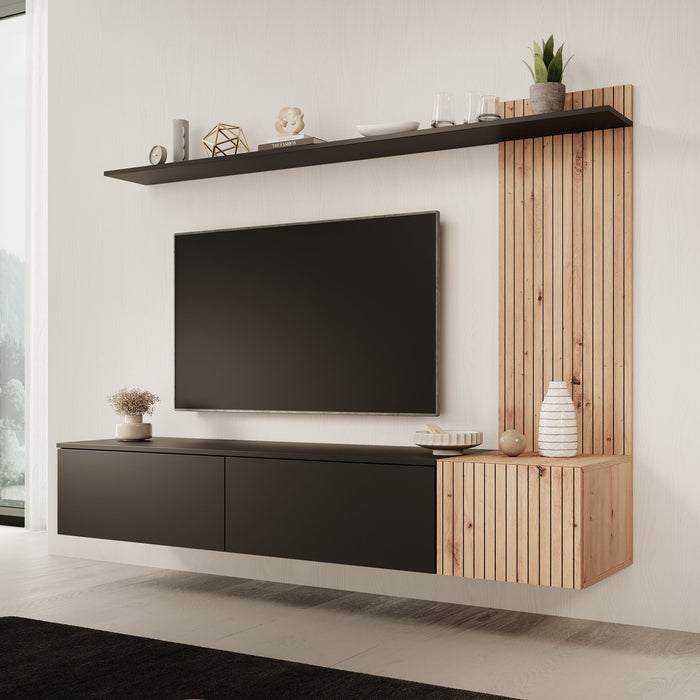 Meubella - Wandmeubel Segundo - Zwart - 180 cm