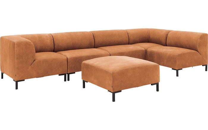 Goossens Hoekbank Marshall met hocker in cognac (buffalo)