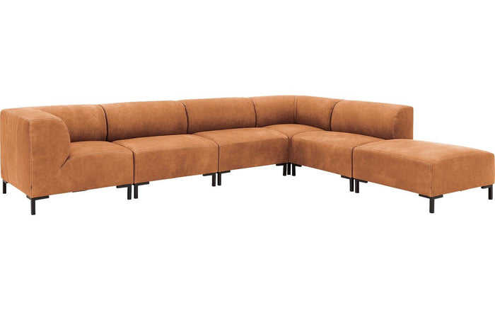 Goossens Hoekbank Marshall met hocker in cognac (buffalo)