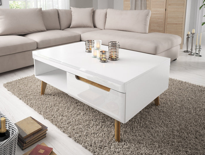 Meubella - Salontafel Nebraska - Wit - Eiken - 107 cm