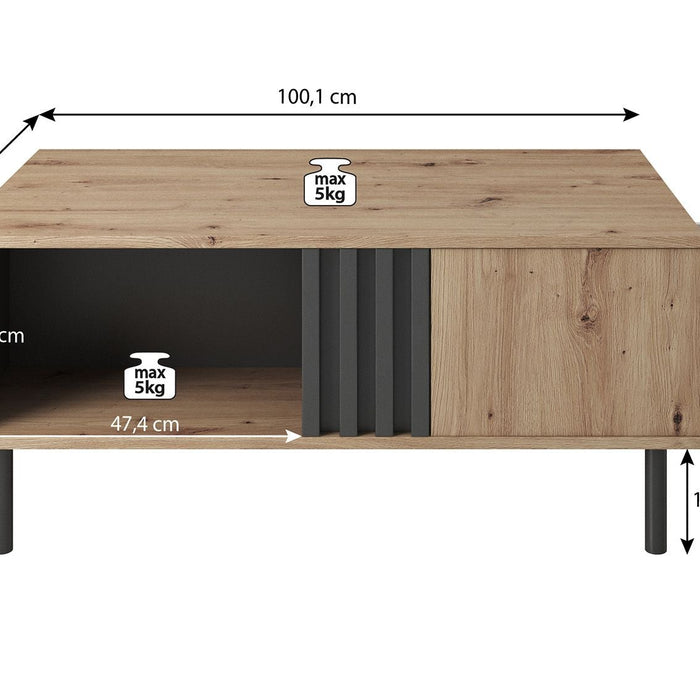 Meubella - Salontafel Marcos - Eiken - Antraciet - 100 cm