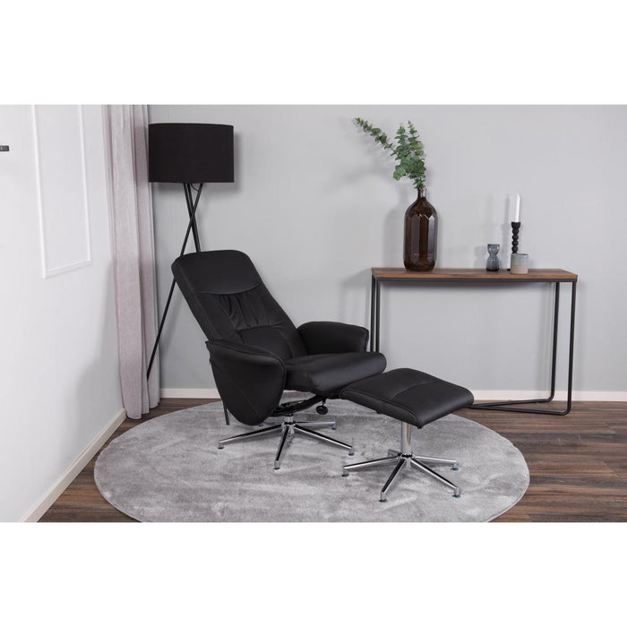 Svea - Veko verstelbare fauteuill met voetenbank - lederlook - zwart