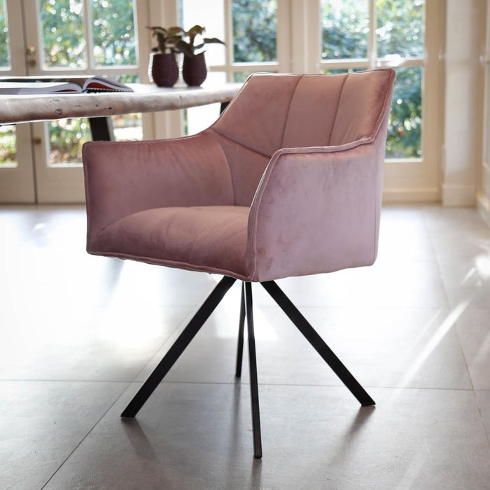 Giga Meubel - Armstoel Velvet Roze - Draaibaar - Metalen Poten - Set van 2