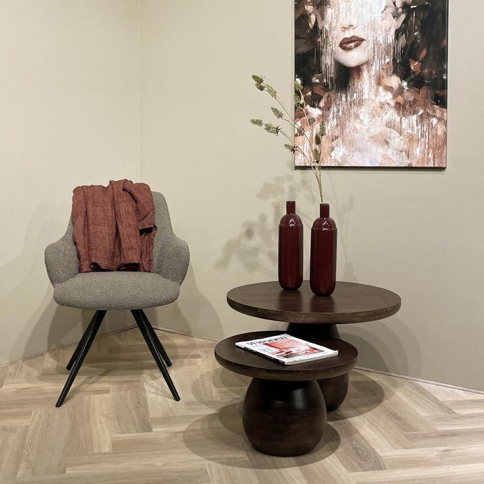 Livingfurn - Giga Meubel - Eetkamerstoel Doreen Bouclé Bruin Draaibaar