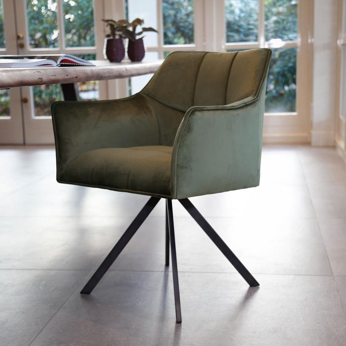 Giga Meubel - Armstoel Velvet Groen - Draaibaar - Metalen Poten - Set van 2