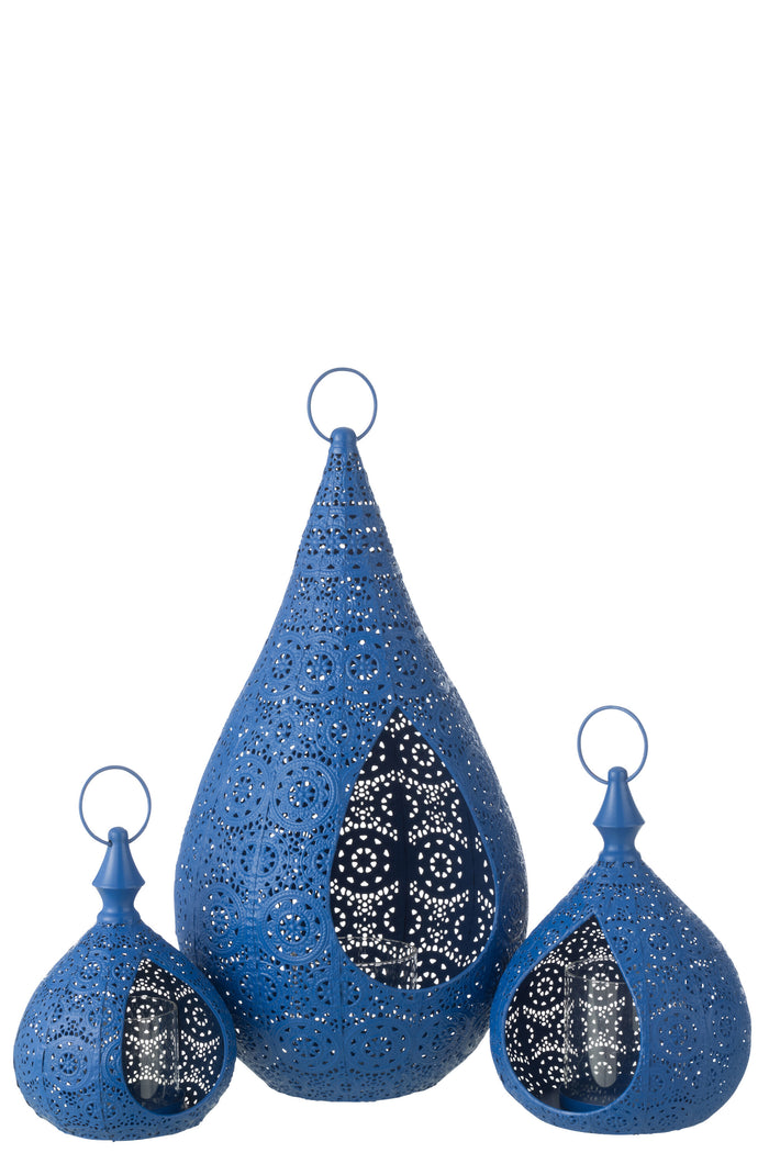 J-Line theelichthouder Drop - metaal|glas - blauw - large