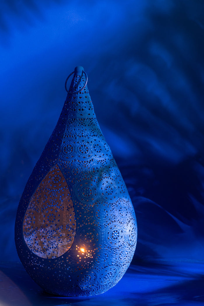 J-Line theelichthouder Drop - metaal|glas - blauw - large