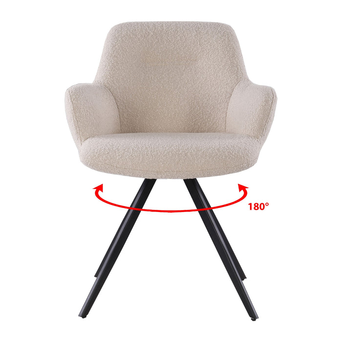 Livingfurn - Eetkamerstoel Doreen Bouclé Beige Draaibaar - Set van 2