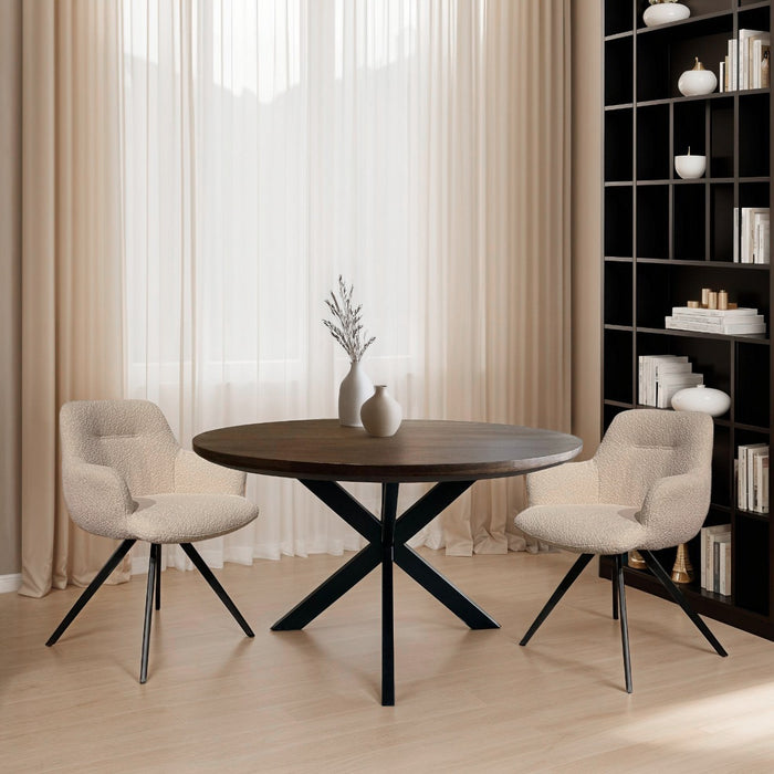 Livingfurn - Eetkamerstoel Doreen Bouclé Beige Draaibaar - Set van 2