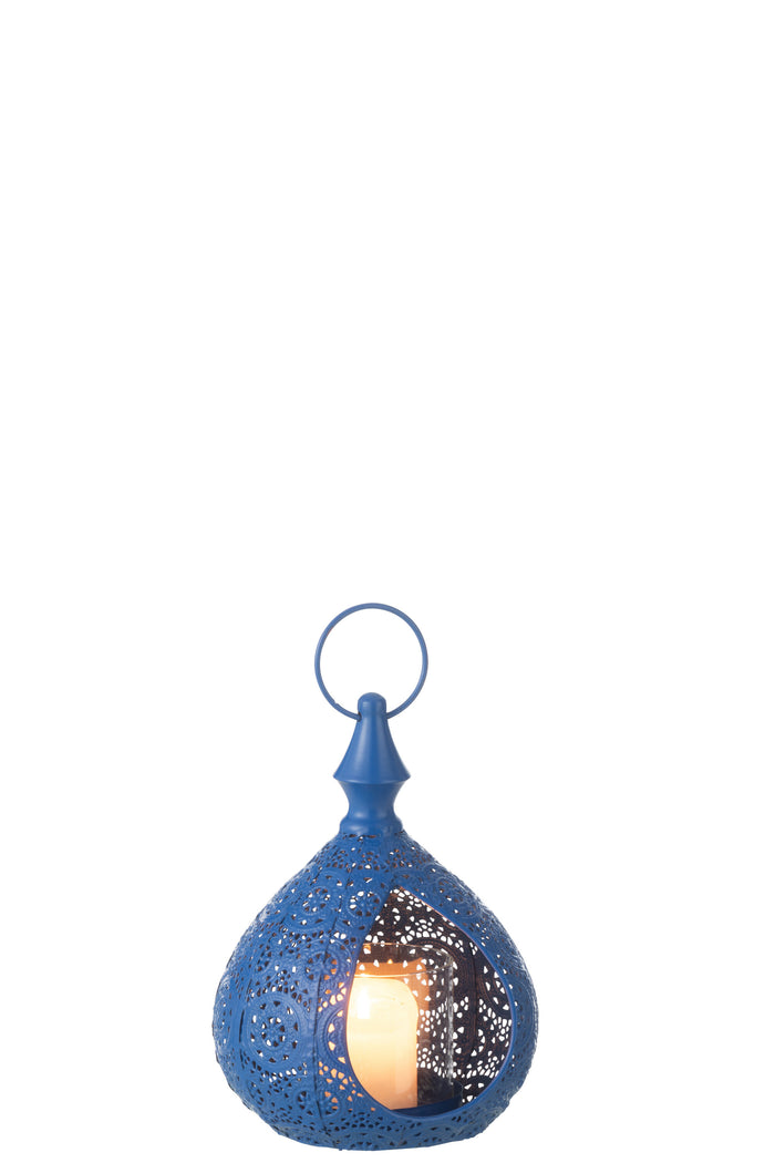 J-Line theelichthouder Drop - metaal|glas - blauw - small