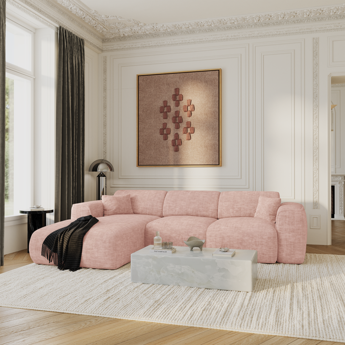 5-zits slaapbank met linkse hoek en structuurfluweel in vintage roze