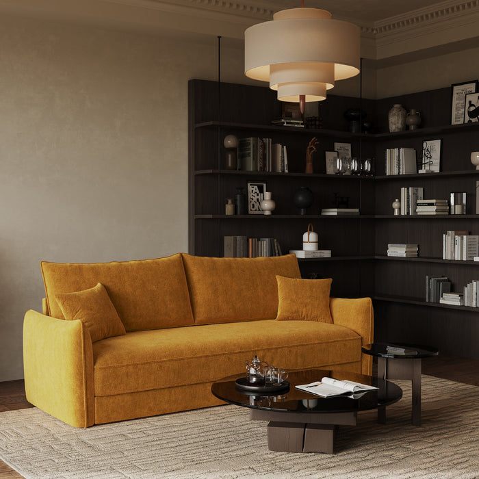 3-zits fluwelen slaapbank met mosterdtextuur 213cm