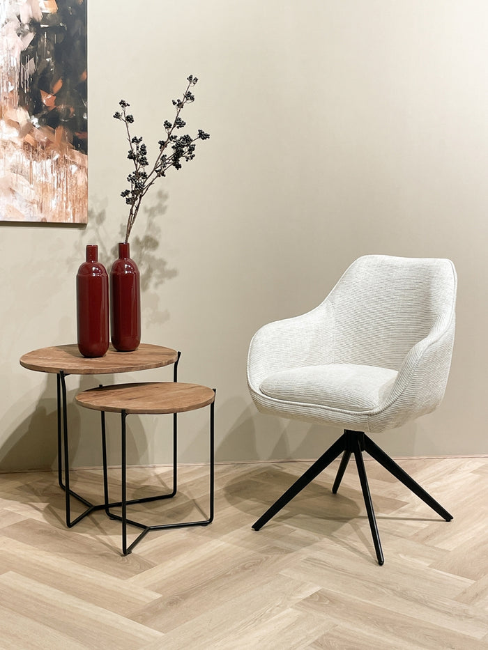 Livingfurn - Eetkamerstoel Stof Zand - Thomas - Set van 2