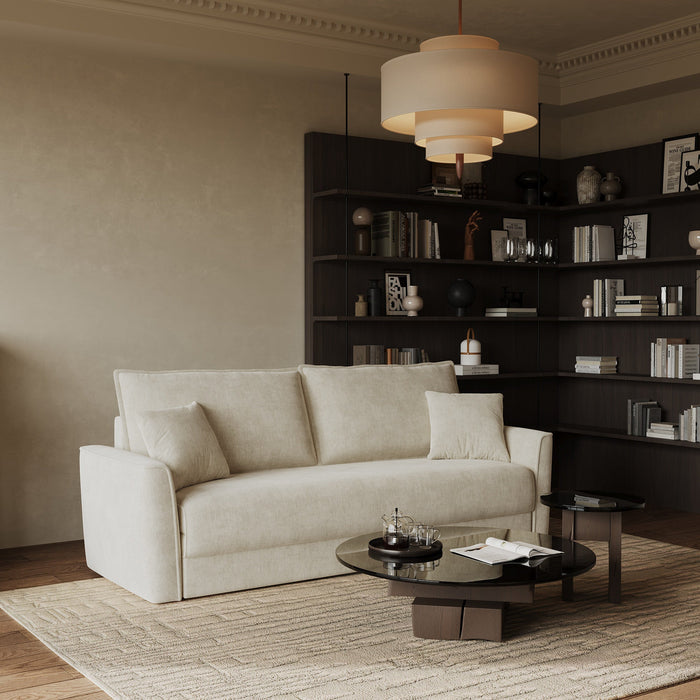 3-zits slaapbank in zacht aanvoelende crèmekleurige inslagstof 180cm