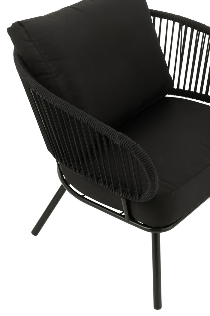 J-Line stoel|bank Poa - metaal|rotan - zwart - set van 3