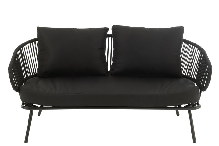 J-Line stoel|bank Poa - metaal|rotan - zwart - set van 3