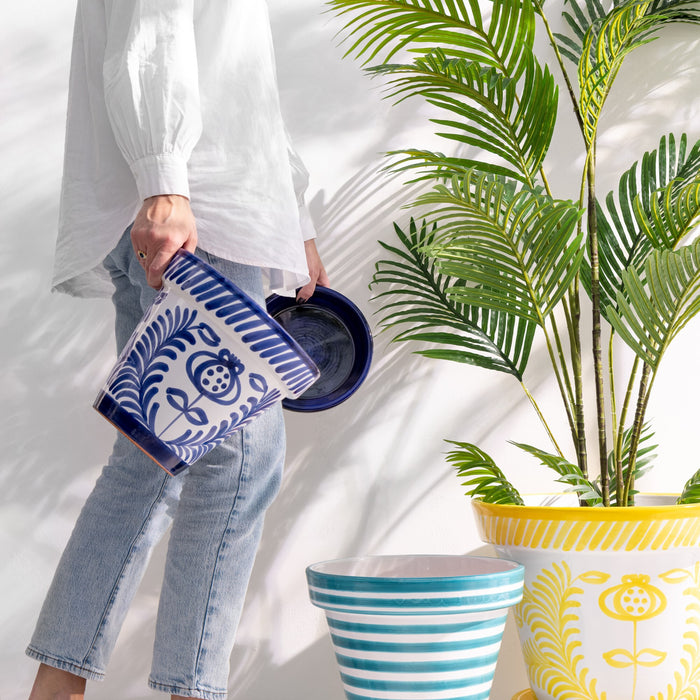 J-Line bloempot Granada Handmade + Painted - keramiek - blauw - extra large - Ø 50 cm