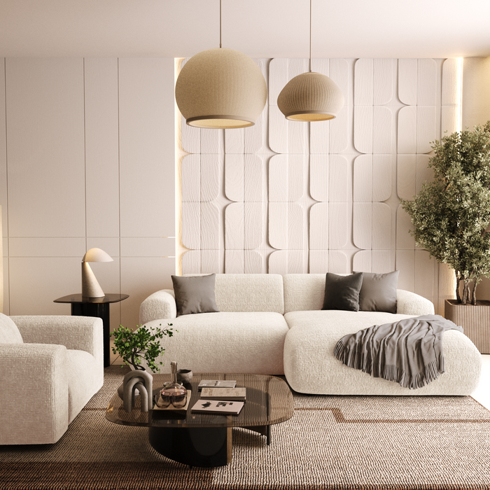 Rechterhoekbank, 4-zits, crèmekleurig fluweel met patroon, 266 cm