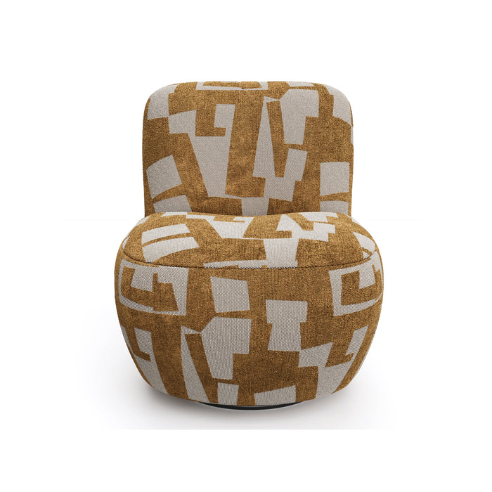 Draaibare fauteuil in structuurstof met mosterdpatroon