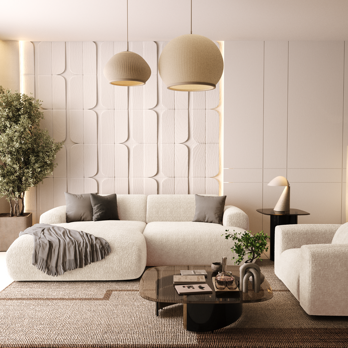 4-zits hoekbank links in fluweel met crèmepatroon 266cm