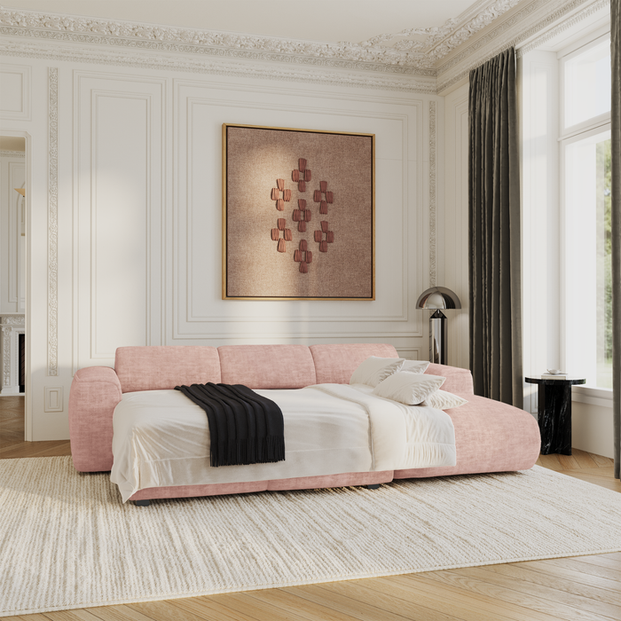 5-zits hoekbank in vintage roze structuurfluweel