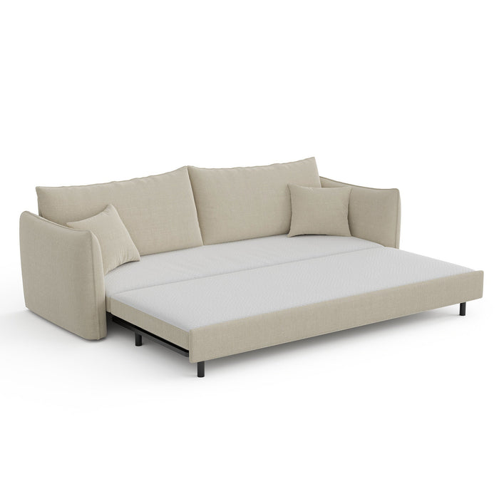 3-zits slaapbank in beige geweven stof 213cm