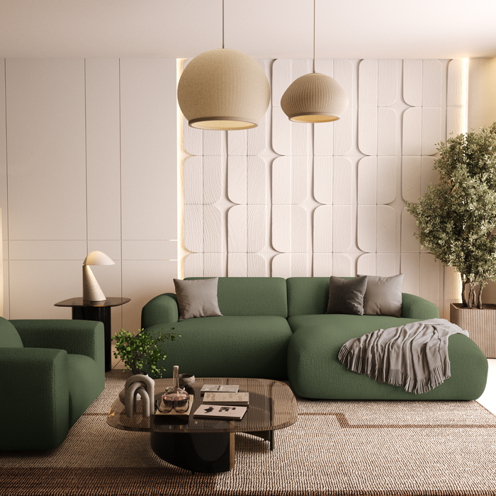 Rechterhoekbank, 4-zits, olijfgroene geweven stof, 266 cm