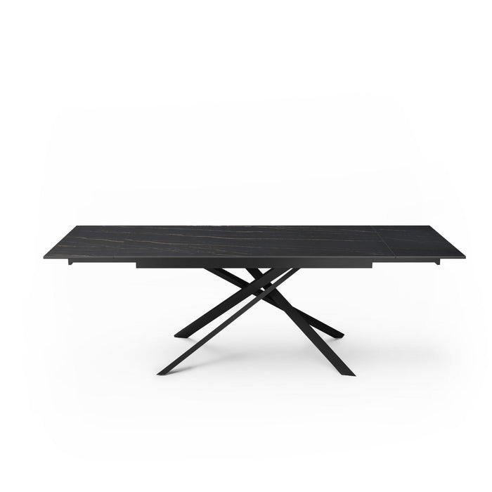 Uitschuifbare tafel voor 10 personen, zwart marmer keramiek en glas