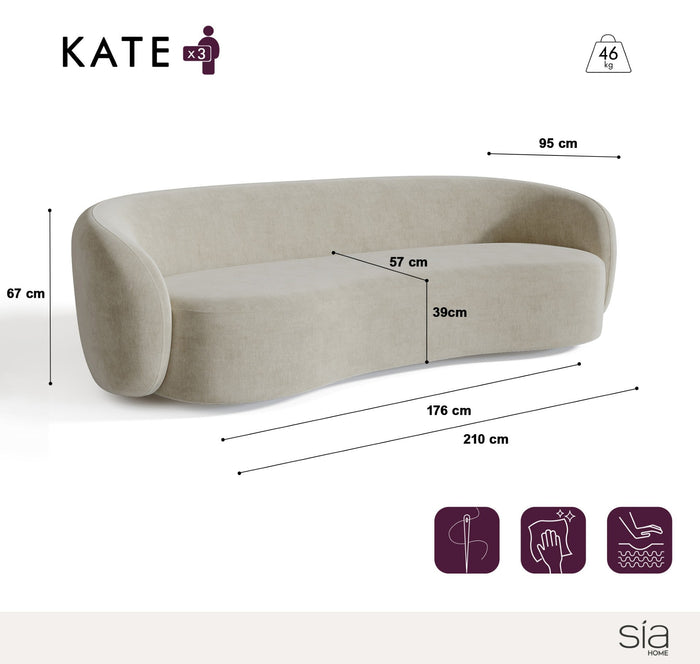 3-zitsbank in zachte crème geweven stof 210cm