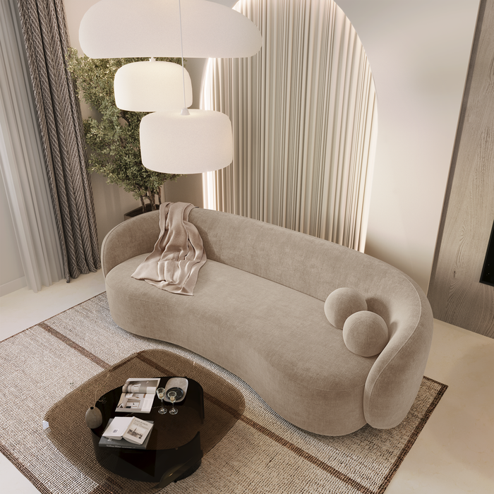 3-zitsbank in zacht aanvoelende geweven stof taupe 210cm