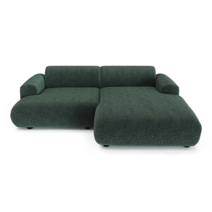 Rechterhoekbank, 4-zits, smaragdgroen fluweel met patroon, 266 cm